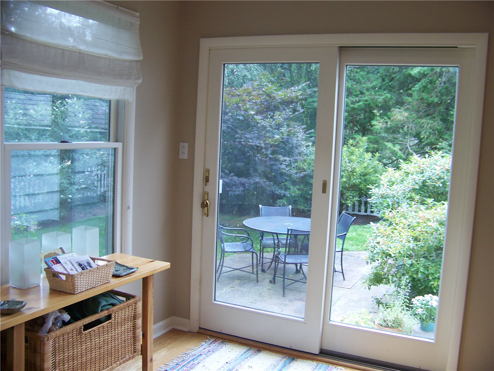 When the weather is nice, we often work outside at this table. Labrador Retriever is optional.